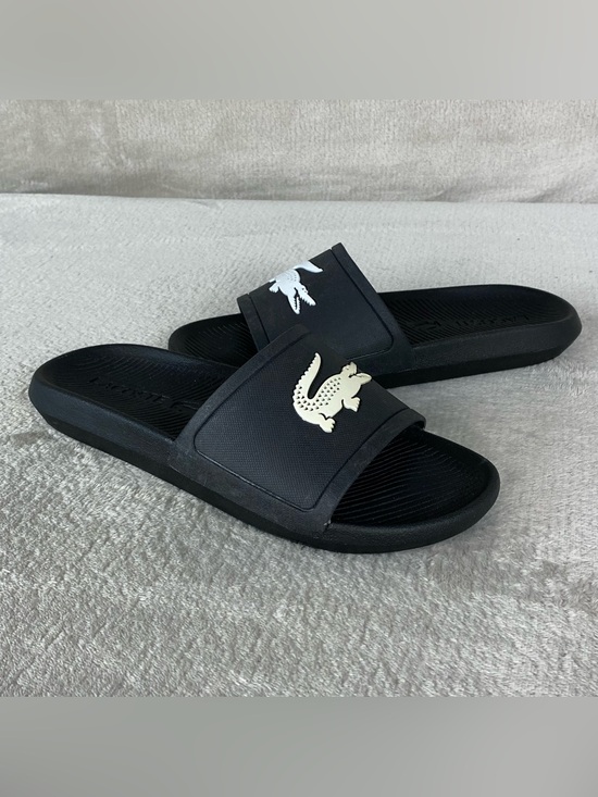 LaCoste Croco Slide Shoes Mens Size 8 Black Comfort Sandals Logo NEW main image 7